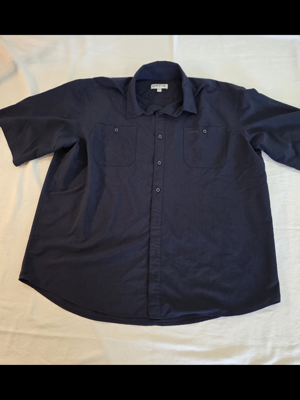 Orvis Men's Dark Blue Short-Sleeve Button Down Shirt